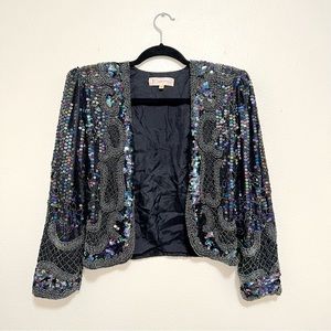Vintage sequined shoulder padded cropped cover up jacket